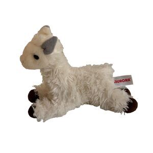 Aurora Stuffed Plush Toy Flopsie Llama White Fuzzy 8" Laying Down